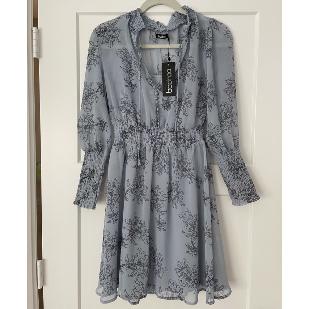 Boohoo blue floral dress with slip